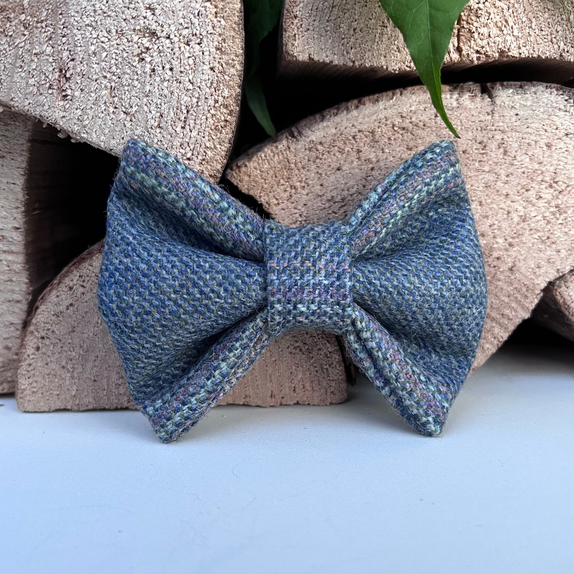 Soft Heathery Blue Tweed Dog Collar Bow & Lead Set Hunter & Co.