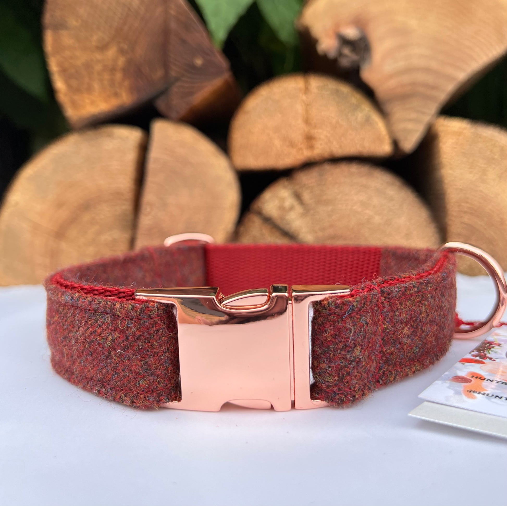 Dark Red Tweed Dog Collar Bow & Lead Set Hunter & Co.