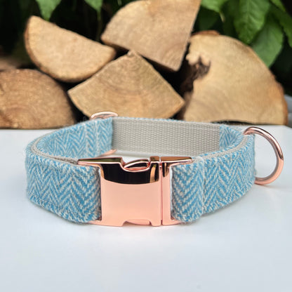 Turquoise Blue Tweed Dog Collar Bow & Lead Set Hunter & Co.