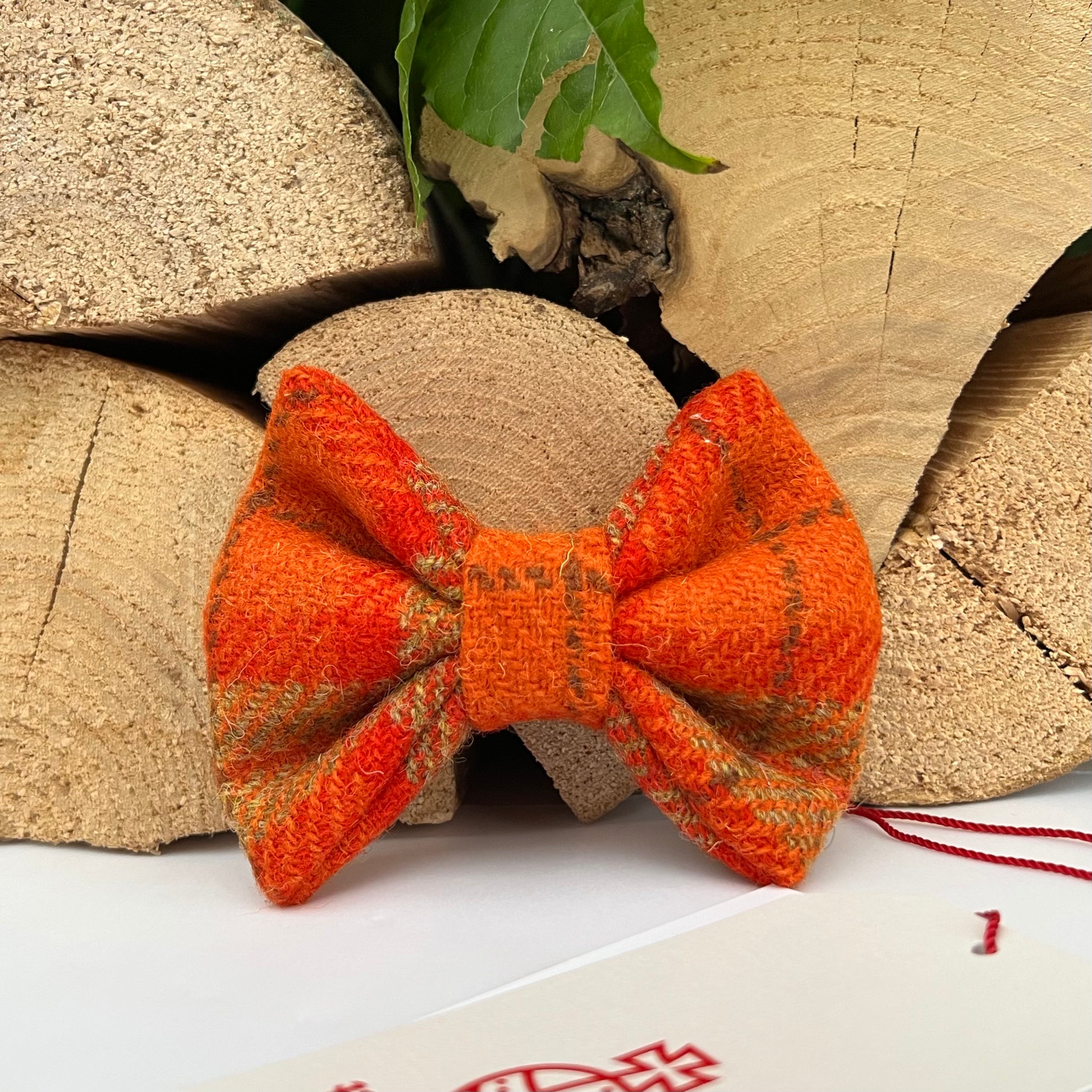 Harris Tweed® Orange Khaki Tweed Dog Collar Bow & Lead Set Hunter & Co.