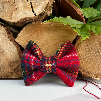 Harris Tweed® Red Tartan Check Tweed Dog Collar Bow & Lead Set Hunter & Co.