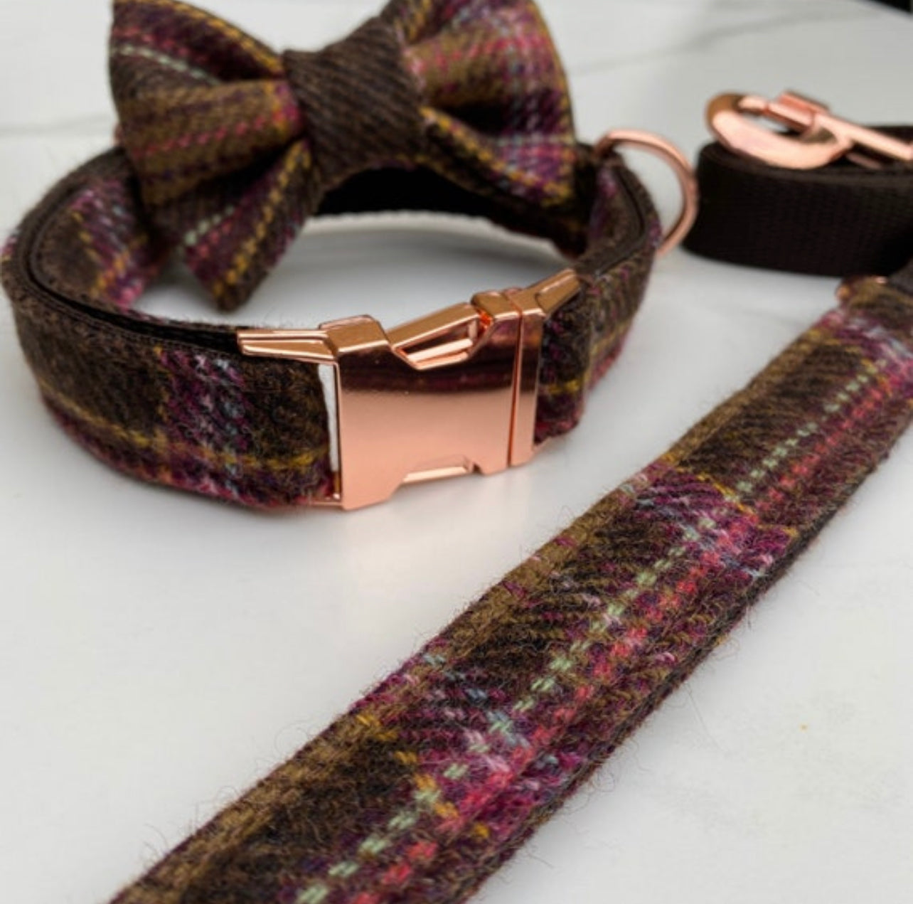 Autumn Pastel Tweed Dog Collar Bow & Lead Set Hunter & Co.