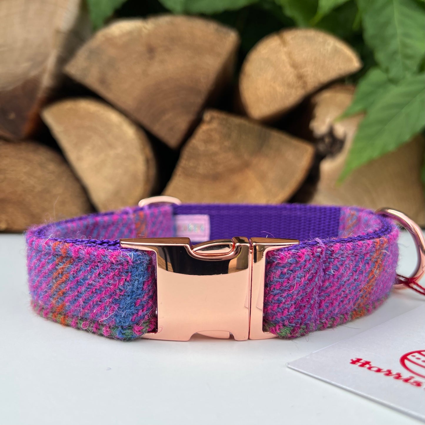 Harris Tweed® Purple Pink Tweed Dog Collar Bow & Lead Set Hunter & Co.