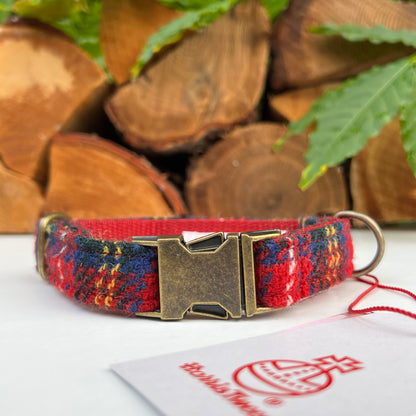 Harris Tweed® Red Tartan Check Tweed Dog Collar Bow & Lead Set Hunter & Co.